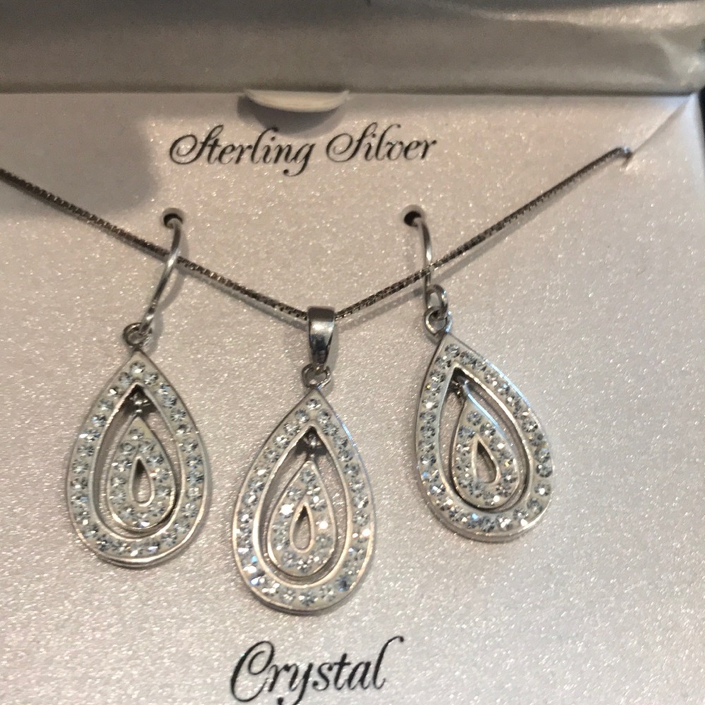 Sterling Silver Crystal Teardrop Set